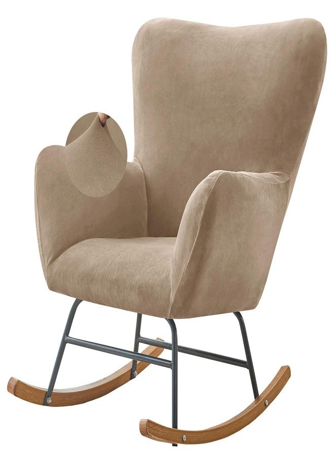 Levoberg Nursery Rocking Chair Cover Velvet Rocker Glider Chairs Cover Slipcovers Stretch Rocking Accent Chair Cover Recliner Armchair Slipcover for Nursery Living Room Bedroom Office Camel - Image 1